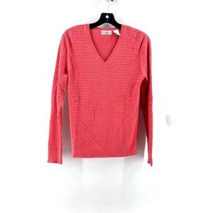 Preswick & Moore Sport Women's Long Sleeve Orange Cable Knit Sweater Golf Size M